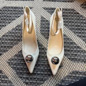JW PEI Jewel Buckle Kitten Heels Pumps - White Sz 7